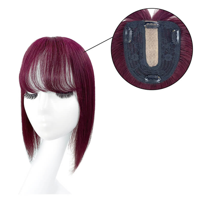 Best Human Hair Topper With Bangs Burgundy 4 display picture 3