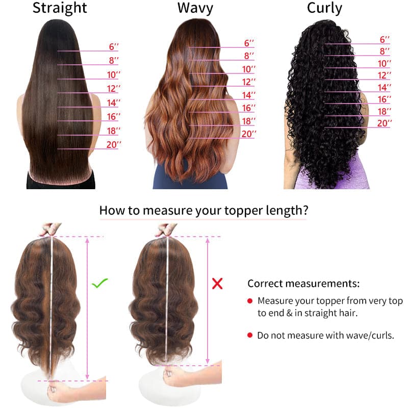 women hair toppers size chart