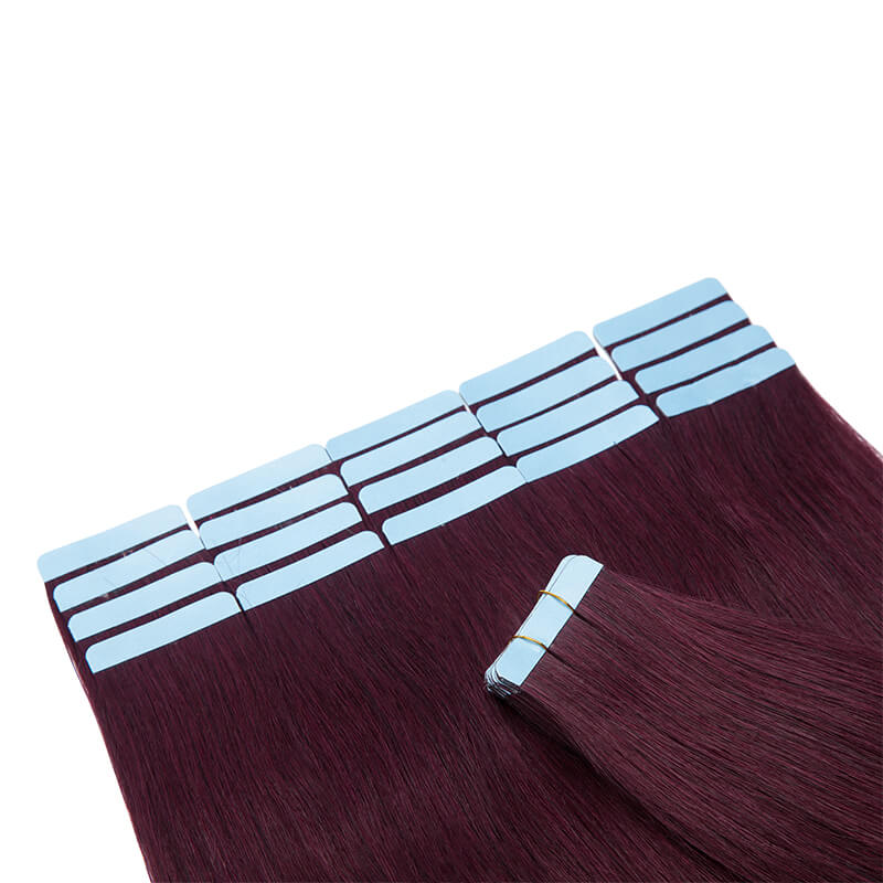 Seamless Tape Ins Wine Red 20pcs Natural Straight