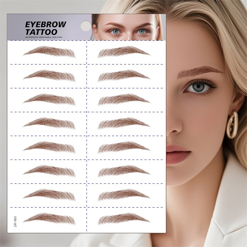 6D Hair Like Waterproof Eyebrow Tattoos Stickers Black Brown