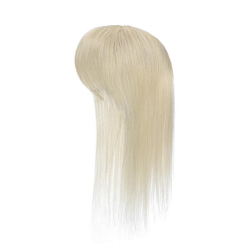 Blonde Grey Human Hair Topper With Bang For Women Thinning Crown 10*10cm Base