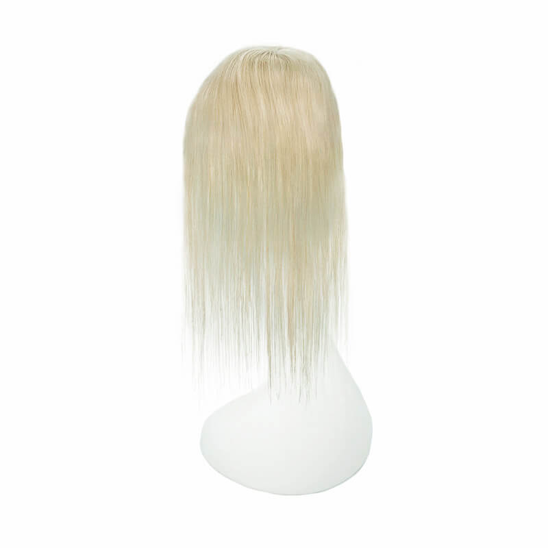 Blonde Grey Human Hair Topper With Bangs For Thinning Hair 13*15cm Silk Base