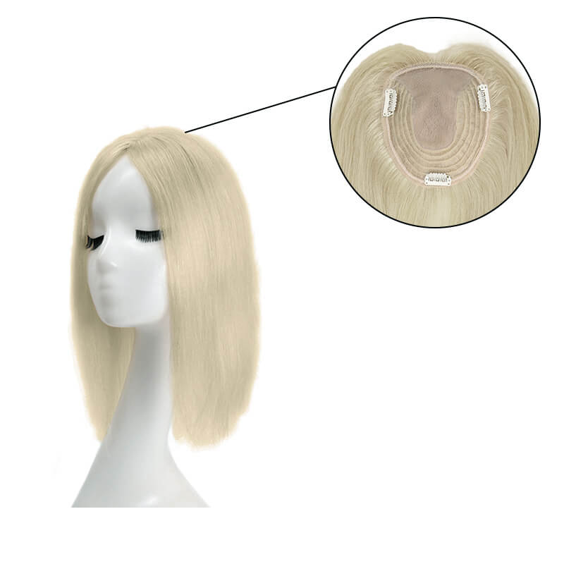 Blonder grauer Echthaar-Topper für dünner werdendes Haar, 13 x 15 cm, Seidenbasis