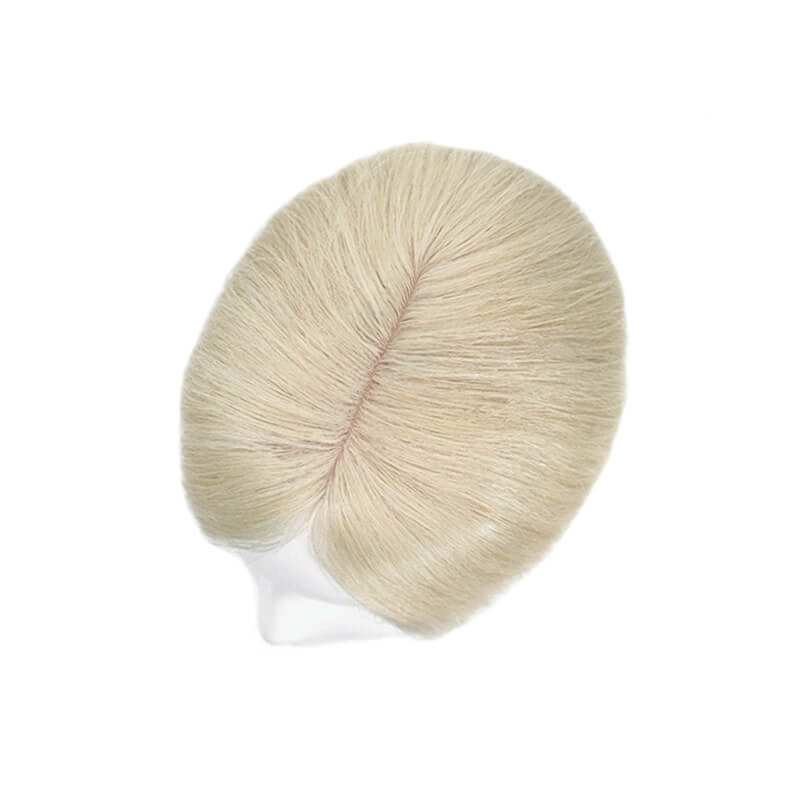 Blonder grauer Echthaar-Topper für dünner werdendes Haar, 13 x 15 cm, Seidenbasis