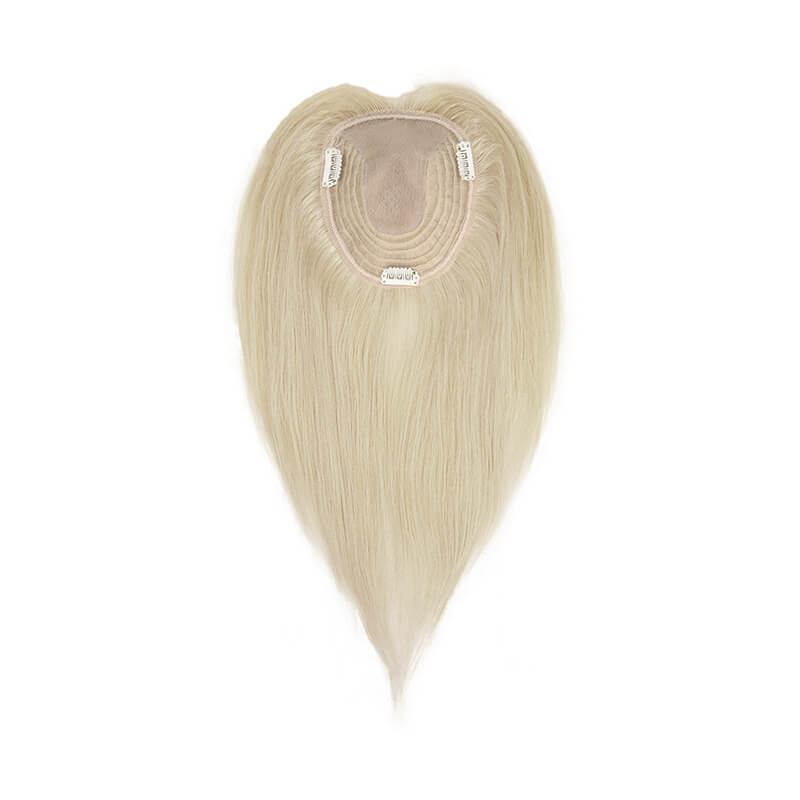 Blonde Grey Human Hair Topper For Thinning Hair 13*15cm Silk Base