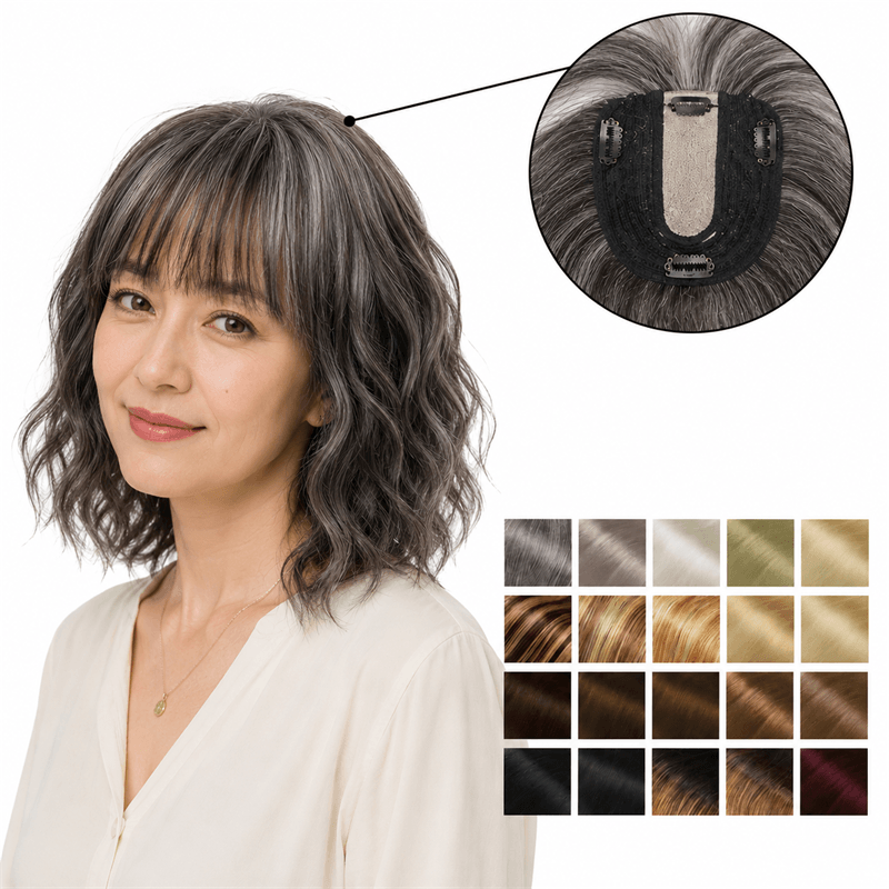 Susan ︳Wavy Human Hair Topper With Bang For Thinning Crown 10*12cm Silk Base All Shades