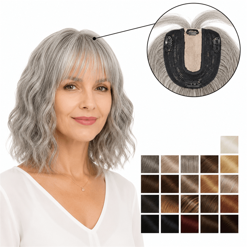 Susan ︳Wavy Human Hair Topper With Bang For Thinning Crown 10*12cm Silk Base All Shades