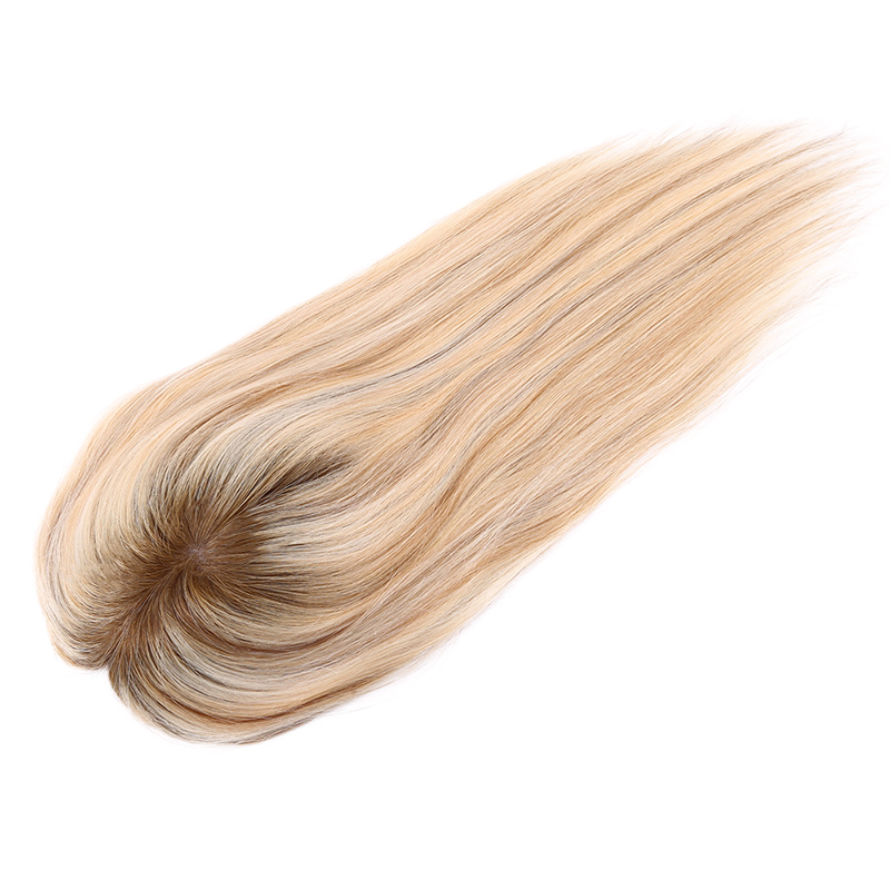 Chestnut Brown with Blonde Highlights Mono Top Human Hair Toppers for Women