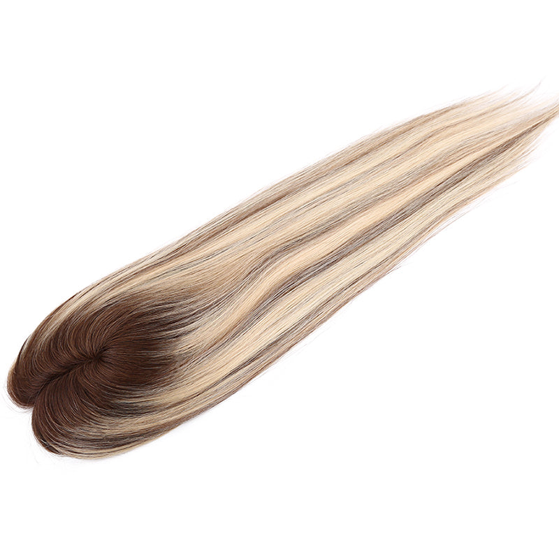 Natural Warm Blonde With Brown Mono Top Human Hair Toppers for Women