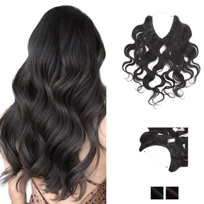 Black Wavy Halo Human Hair Extension Light Volume