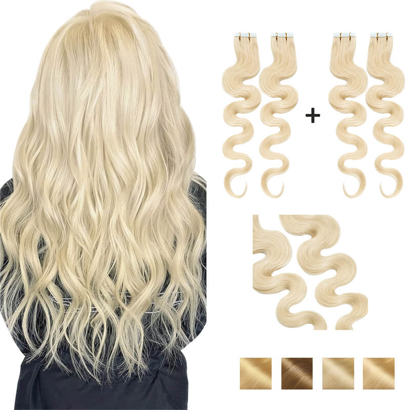 Blonde Invisi Tape 20 Stück gewellte Haarverlängerungen