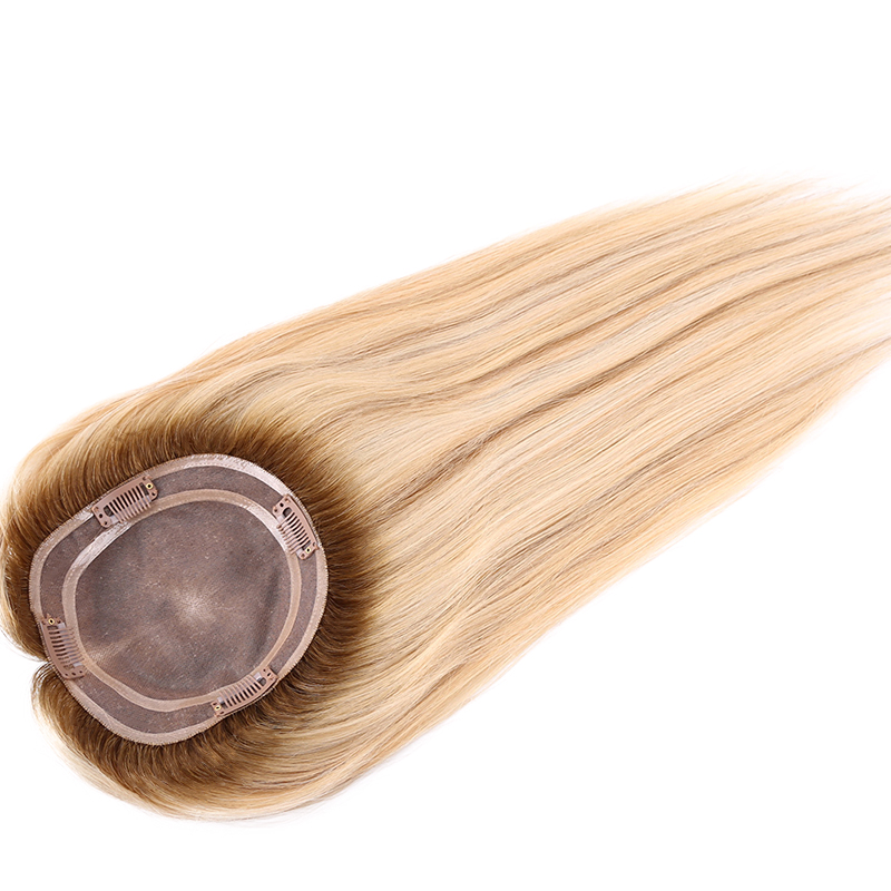 Chestnut Brown with Blonde Highlights Mono Top Human Hair Toppers for Women