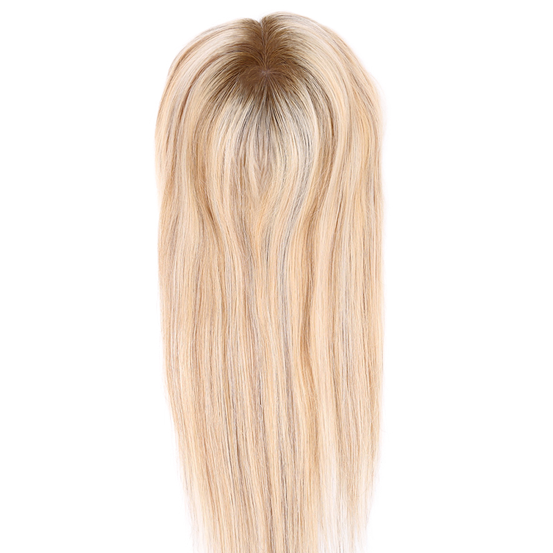 Chestnut Brown with Blonde Highlights Mono Top Human Hair Toppers for Women