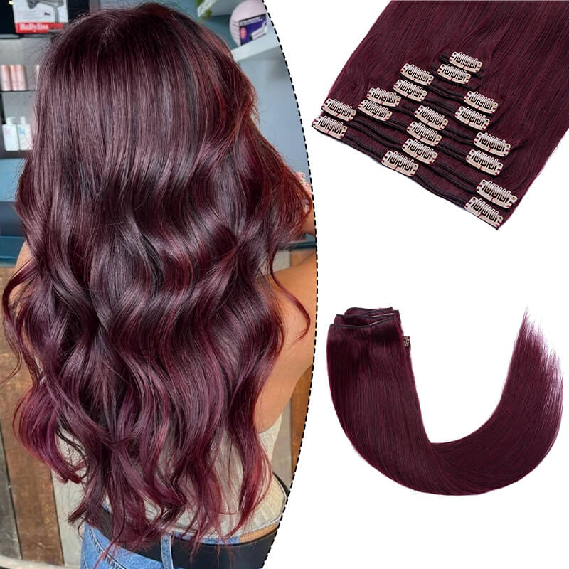 burgundy clip in hair