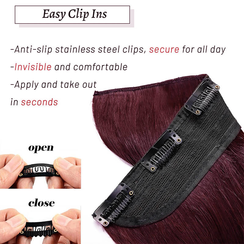 Clip Ins Human Hair Extension Single Weft Wine Red Full Volume
