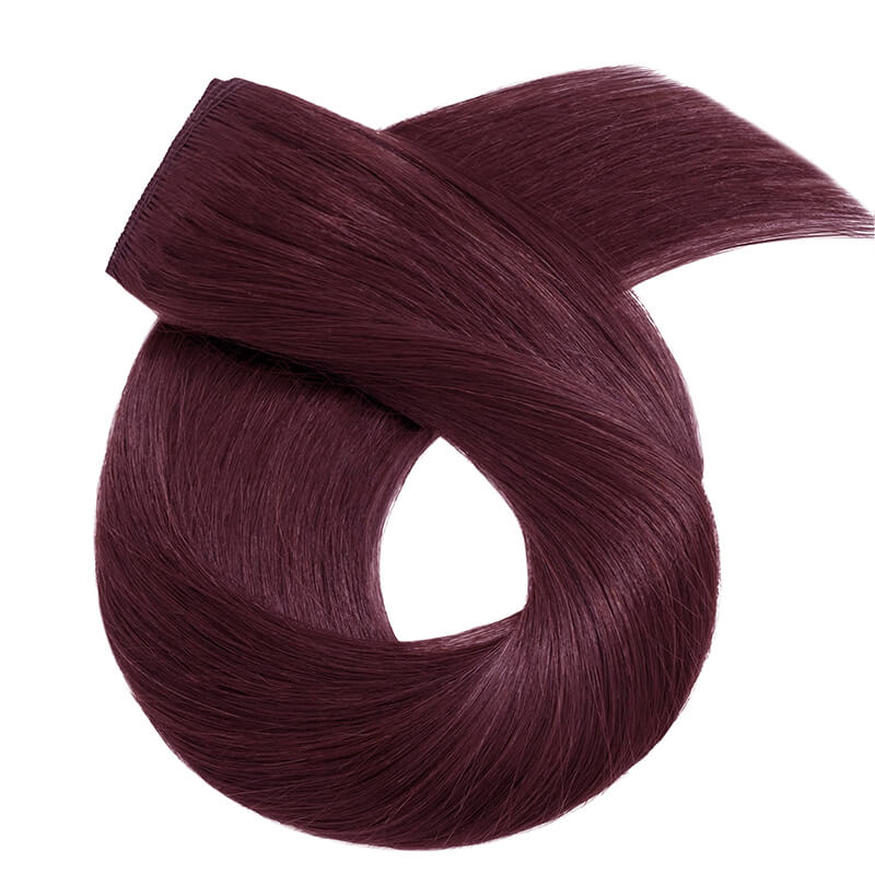 Extension de cheveux humains à clips, trame unique, rouge vin, plein Volume