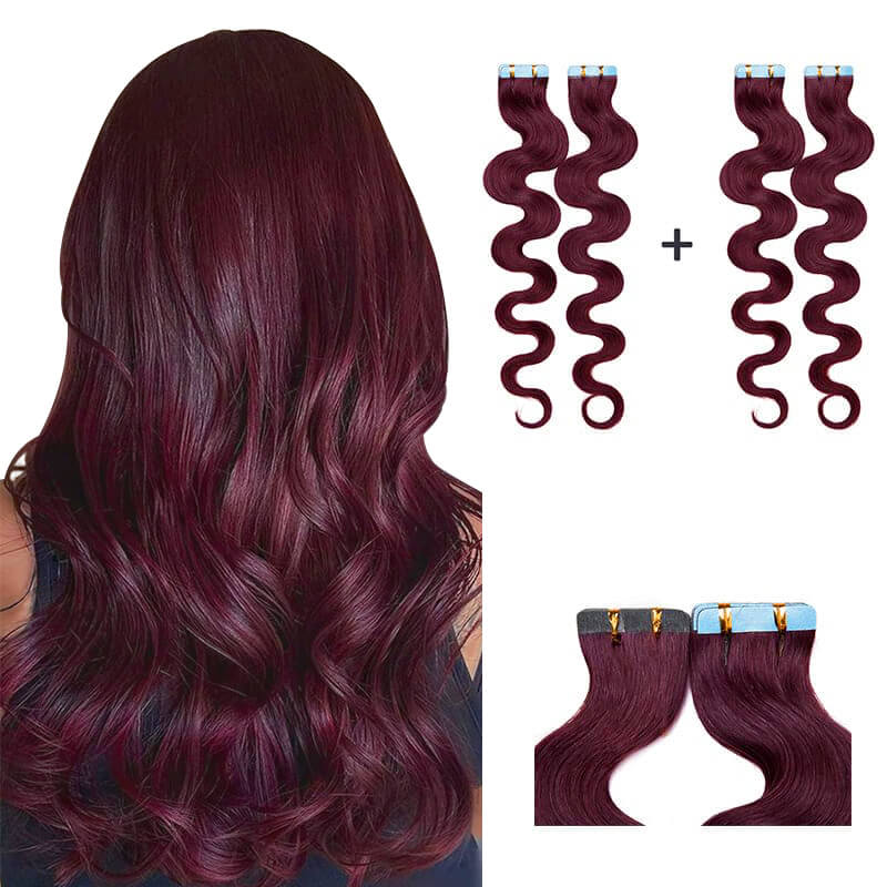 burgundy tape in hair