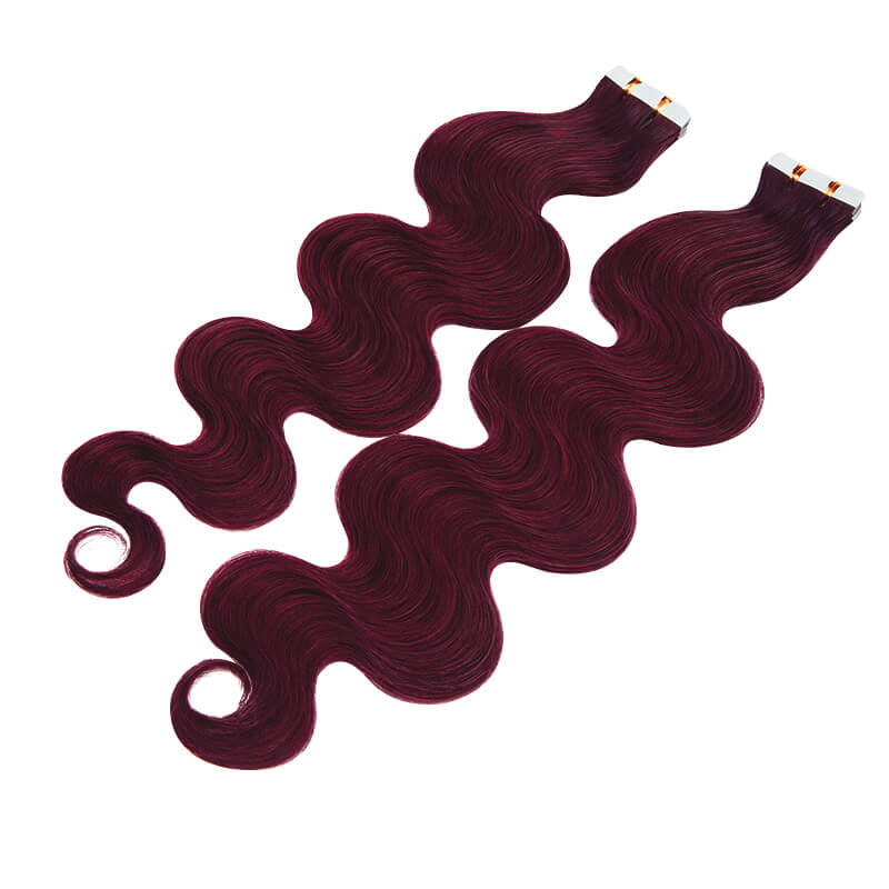 Wine Red Wavy Tape Ins 2 Pack 40pcs Bundle For More Volume