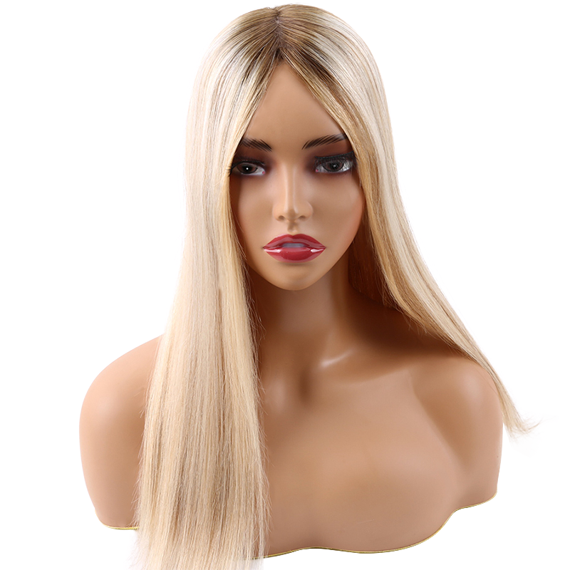Chestnut Brown with Blonde Highlights Mono Top Human Hair Toppers for Women