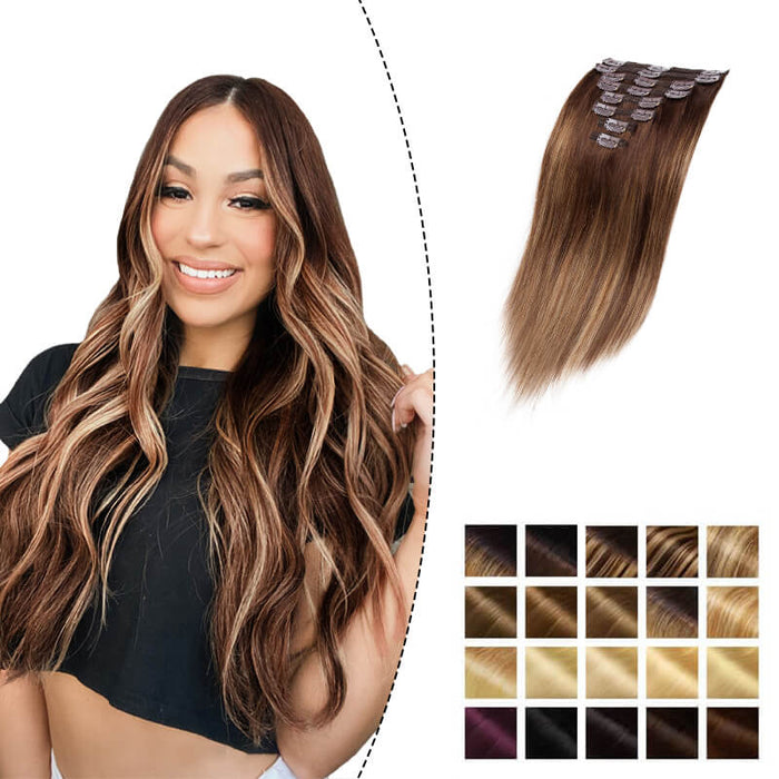Clip In Hair Extensions 14-22 8pcs For More Volume & Length All Shades
