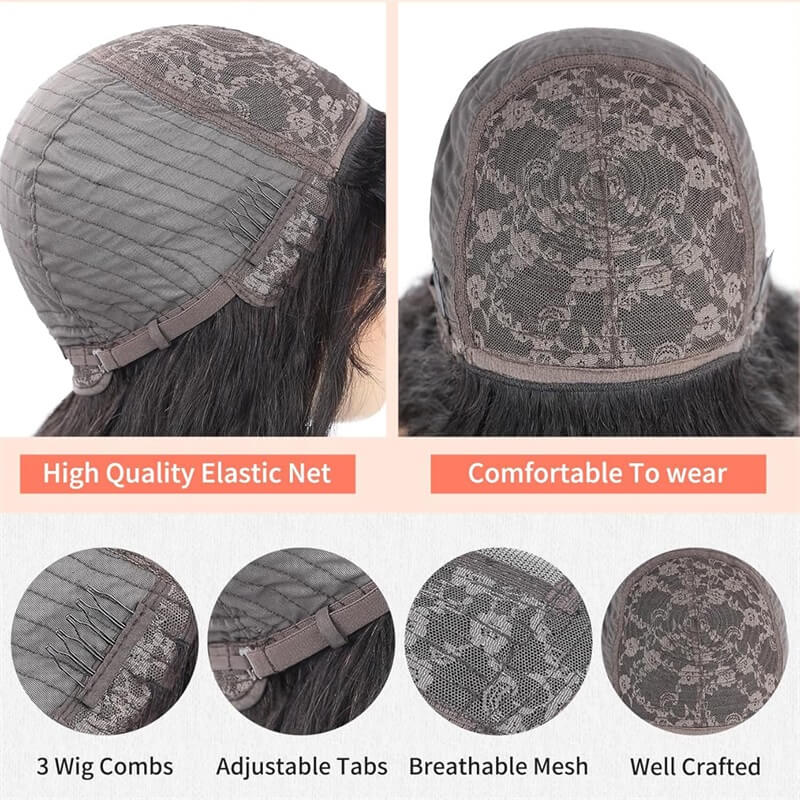 Short Wavy Black Bob Wigs With Bangs Human Hair Capless All Shades