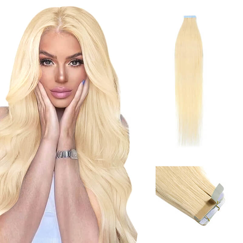 Blonde Invisi Tape Hair Extensions 20pcs Natural Straight E-LITCHI® Hair