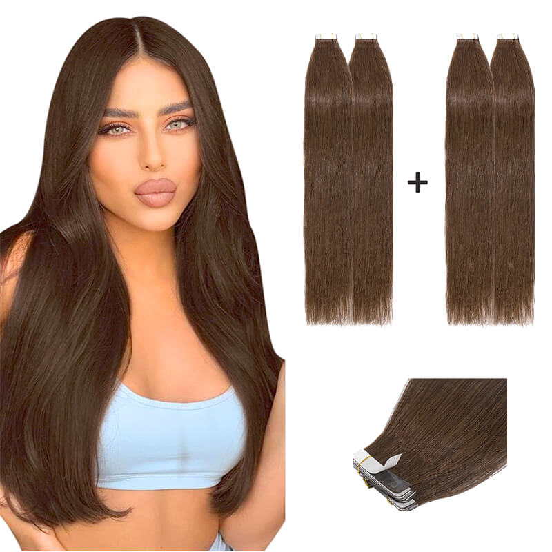 Brown Straight Tape Ins 2 Pack 40pcs Bundle For More Volume