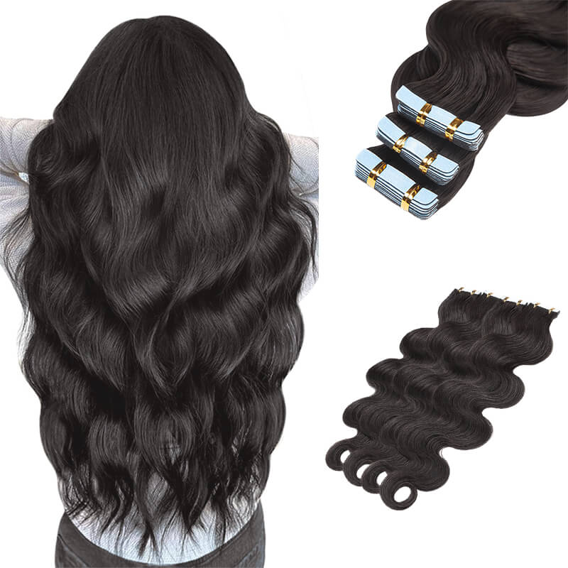 Black Wavy Tape Ins 2 Pack 40pcs Bundle For More Volume E-LITCHI® Hair