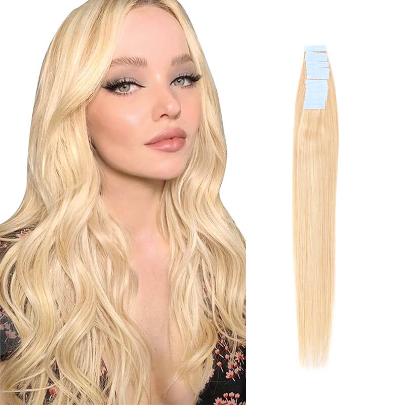 Blonde Invisi Tape Hair Extensions 20pcs Natural Straight E-LITCHI® Hair