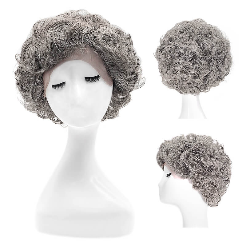Salt and Pepper Short Curly Pixie Wigs For Older Women- E-Litchi