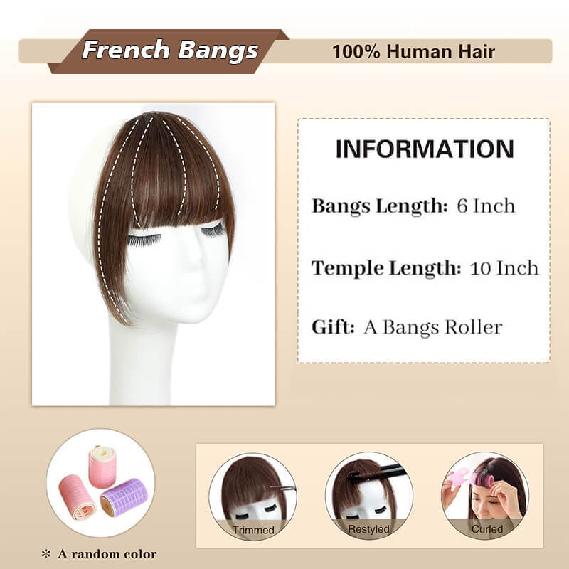 Human Hair Clip In French Bangs With Natural Curved Temples For Daily Wear