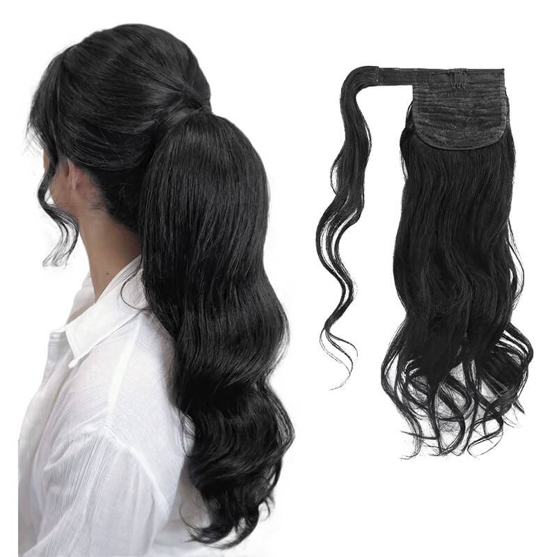 Black Wrap Around Pony Tails Human Hair Extensions