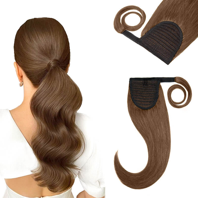 Brown Wrap Around Ponytail Human Hair Extensions