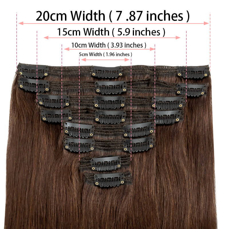 Brown Clip In Human Hair Extensions Natural Straight 8pcs