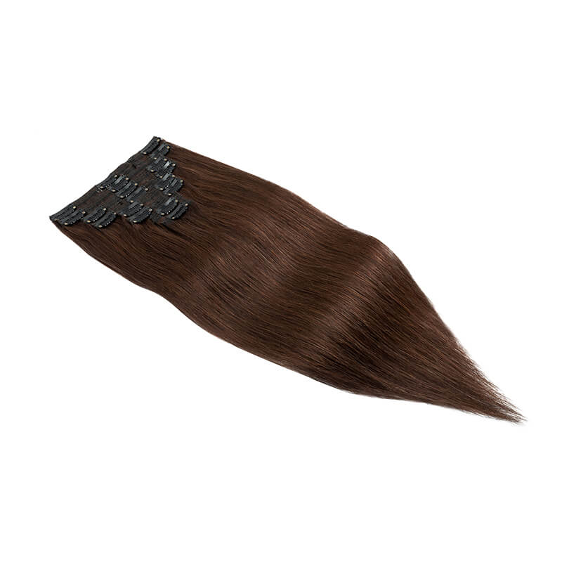 Brown Clip In Human Hair Extensions Natural Straight 8pcs