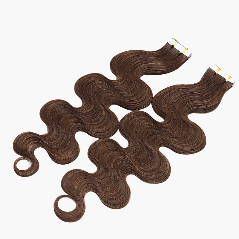 Brown Tape In 20pcs Body Wave Human Hair Extensions