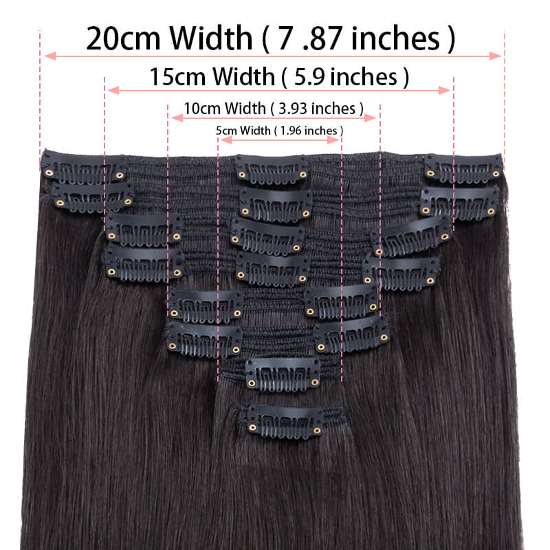 Black Clip In Human Hair Extensions Natural Straight Multi Wefts Full Volume