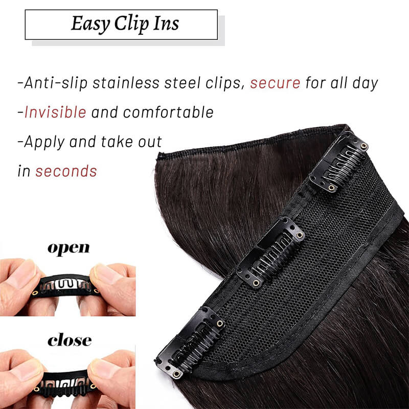 Black Clip In Human Hair Extensions Natural Straight Single Piece Full Volume