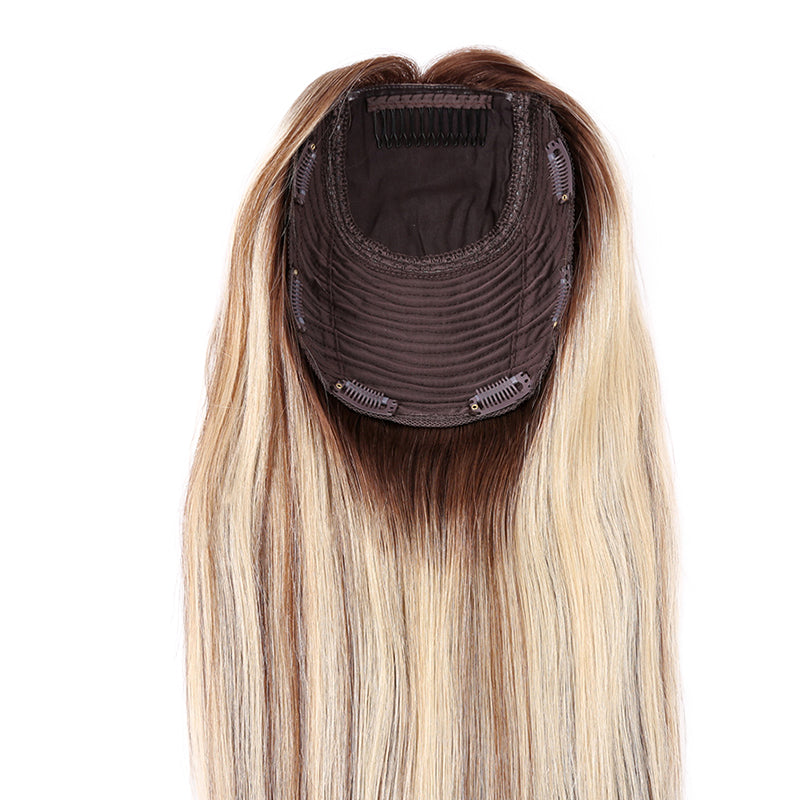 Natural Warm Blonde With Brown Mono Top Human Hair Toppers for Women