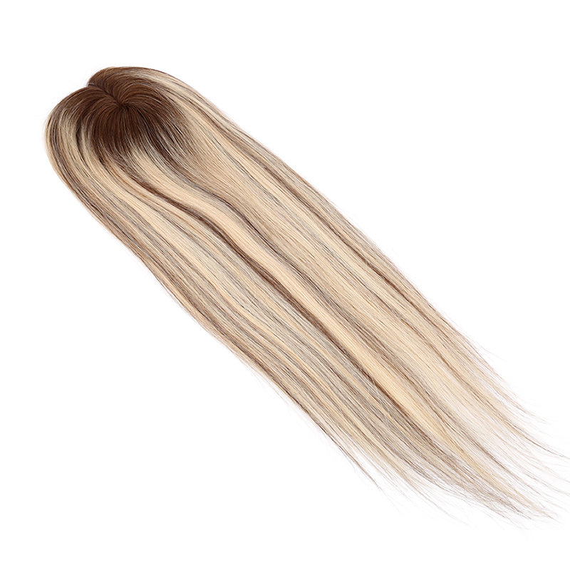 Natural Warm Blonde With Brown Mono Top Human Hair Toppers for Women