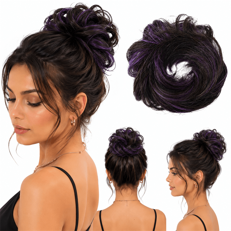 Colored Messy Bun Scrunchies Human Hair Extensions