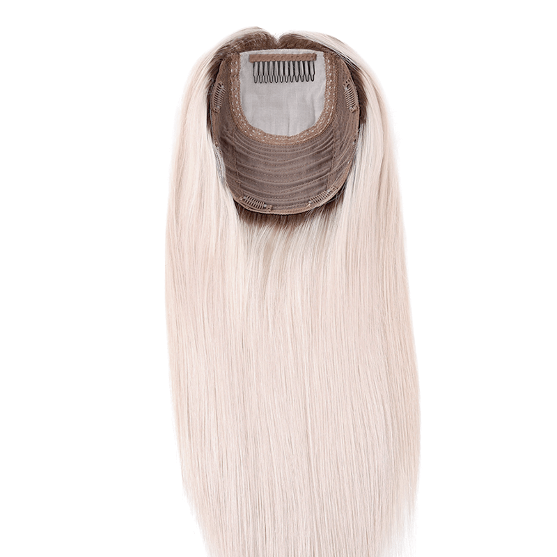 Ombre Dark Roots White Blonde Mono Top Human Hair Toppers for Women