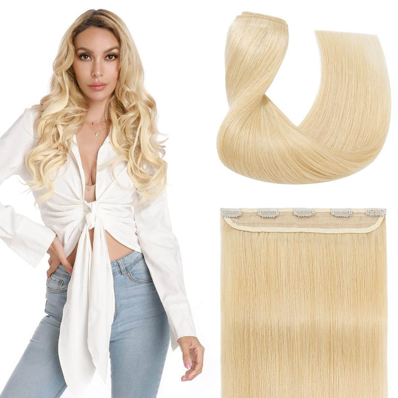 Blonde Clip In Human Hair Extensions Natural Straight Single Piece Full Volume