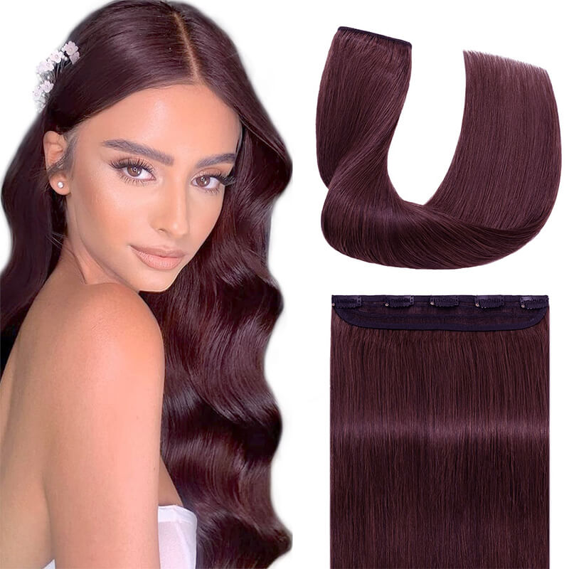 Clip Ins Human Hair Extension Single Weft Wine Red Full Volume