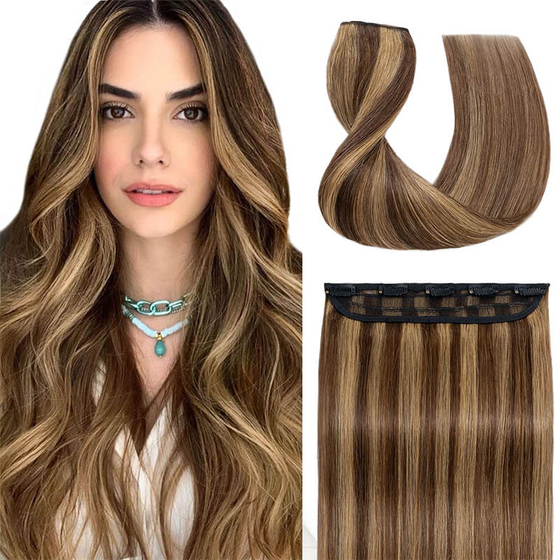 Highlights Clip In Human Hair Extensions Natural Straight Single Piece Full Volume