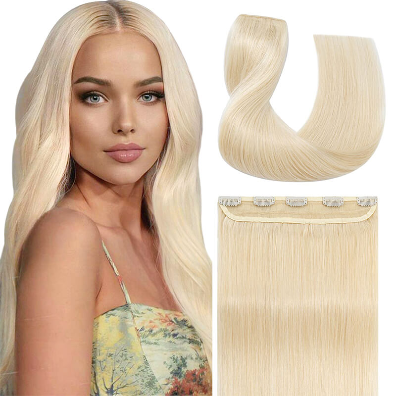 Blonde Clip In Human Hair Extensions Natural Straight Single Weft Full Volume