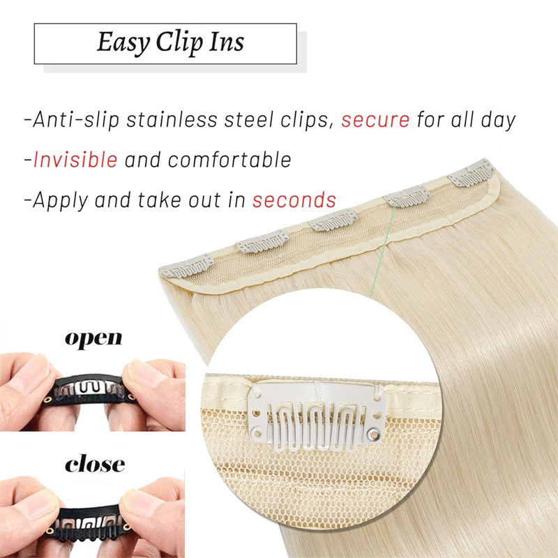 Blonde Clip In Human Hair Extensions Natural Straight Single Piece Full Volume