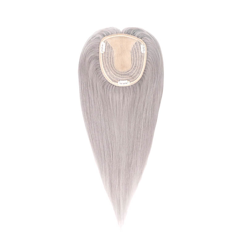 Topper gris argenté de cheveux humains pour éclaircir la base en soie des cheveux 13*15cm