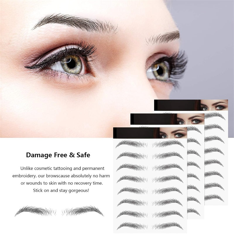 6D Hair Like Waterproof Eyebrow Tattoos Stickers Black Brown
