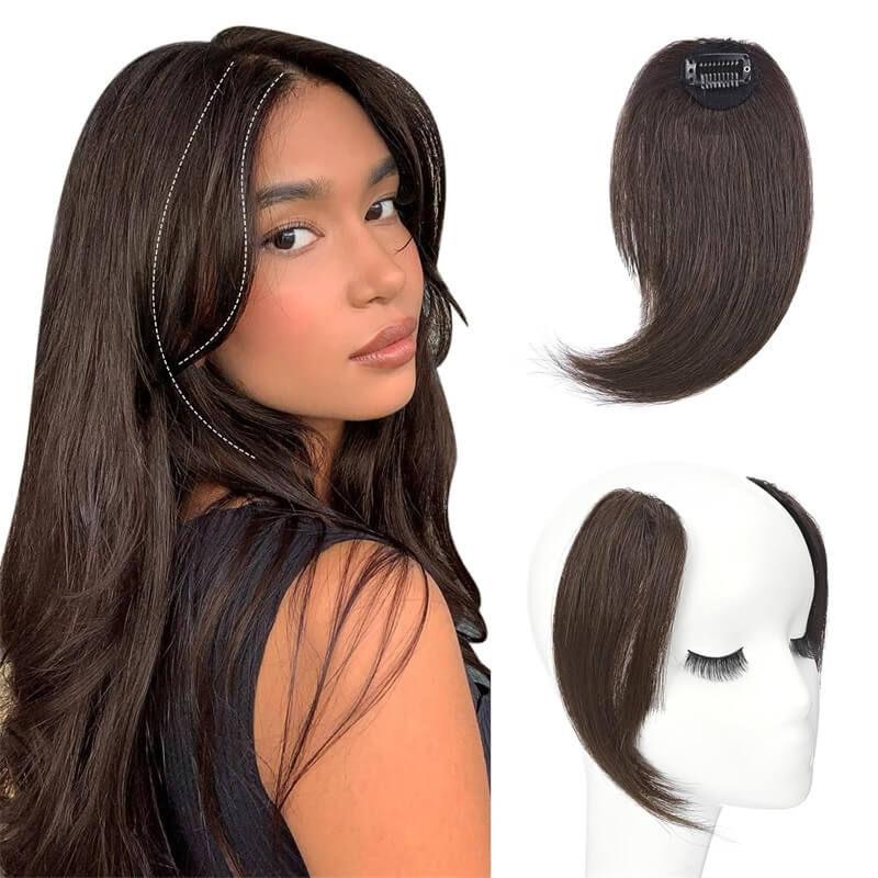 Human Hair Clip In Long Side Bangs 2 Pcs Natural Wave Fringe